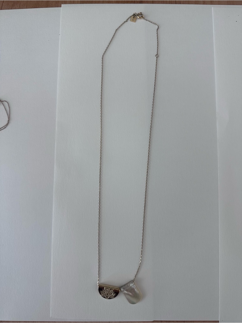 BY CHARLOTTE Gold plated sterling Silver Lotus Necklace w/Mother-of-Pearl Accent